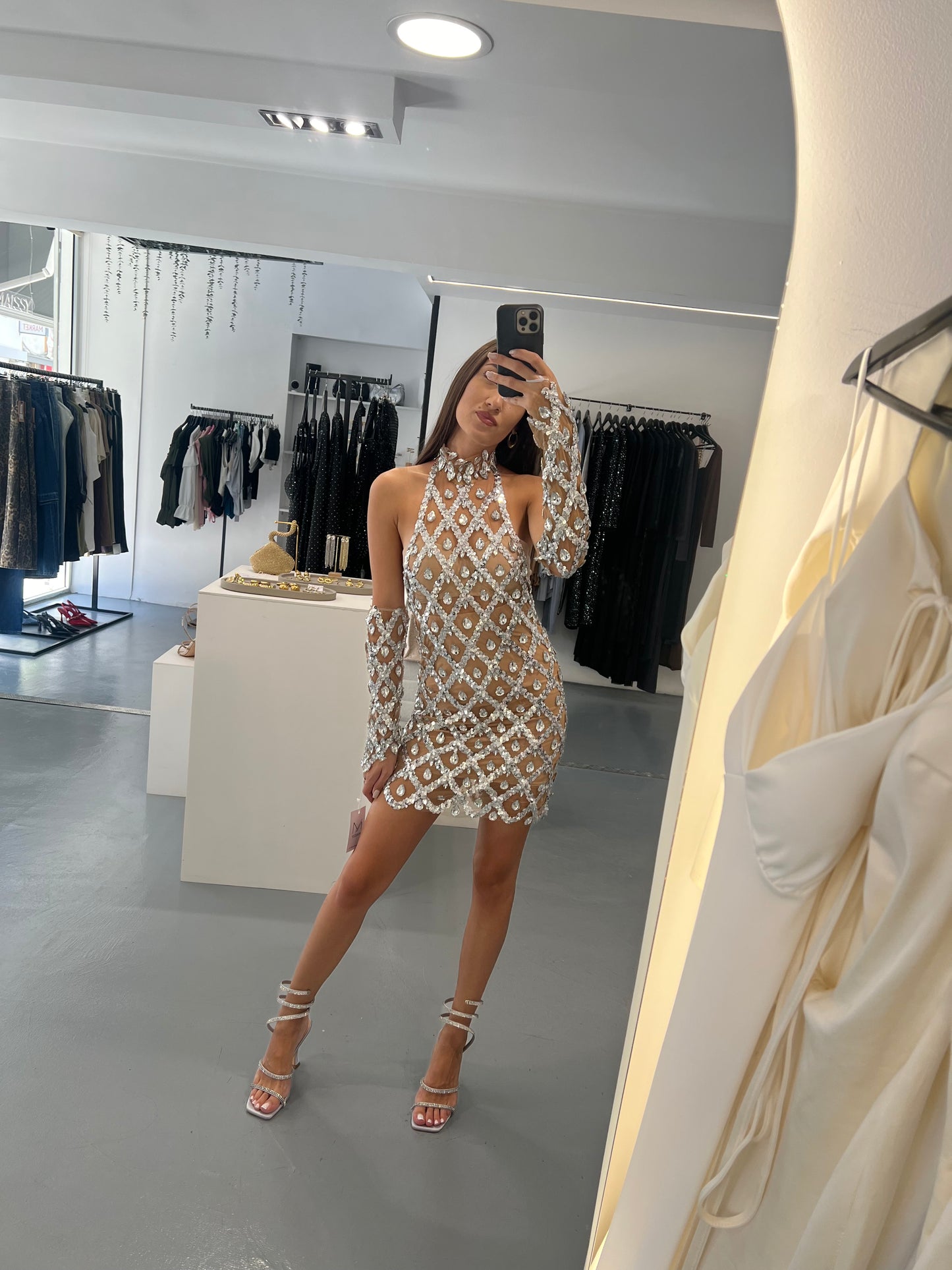 Exclusive Diana Silver Mini Dress