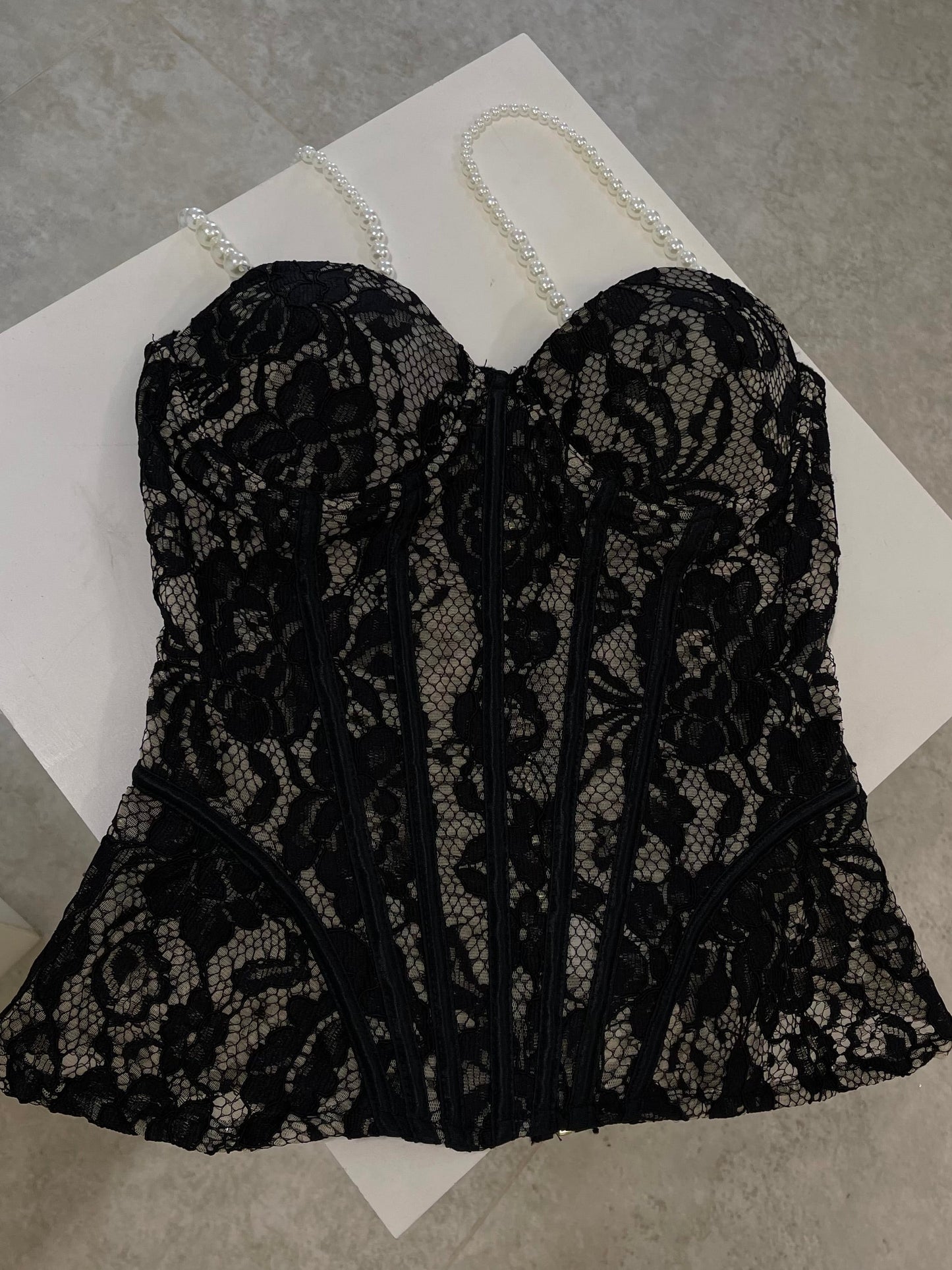 Lace Corset With Pearls