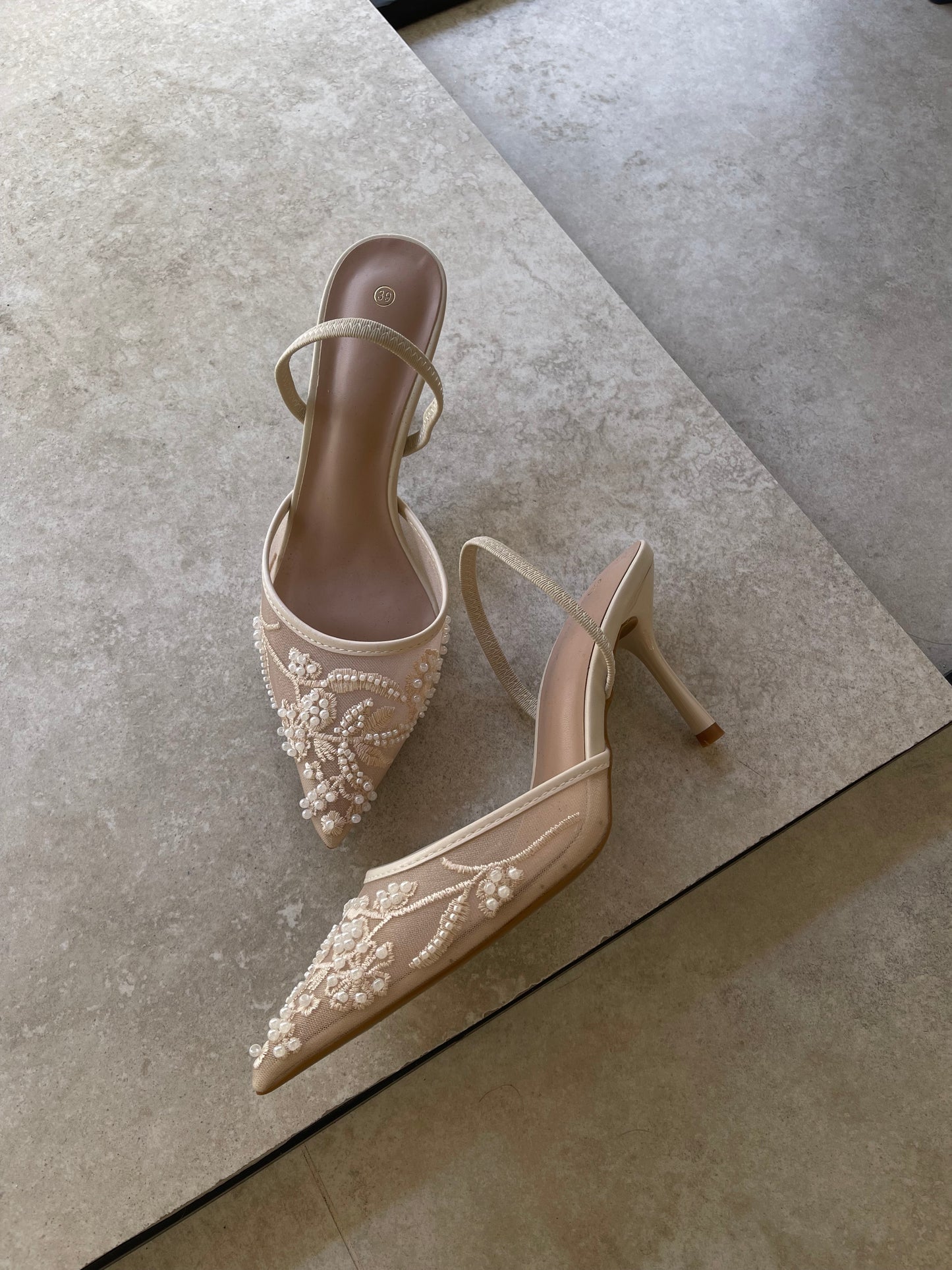 Beige Heels With Pearls H1833