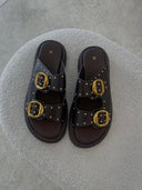 Dark Brown Flats With Detail