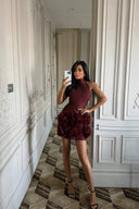 Elisia Roses Dress Burgundy