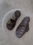 Dark Brown Flats With Detail