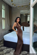 Satin Maxi Brown Dress