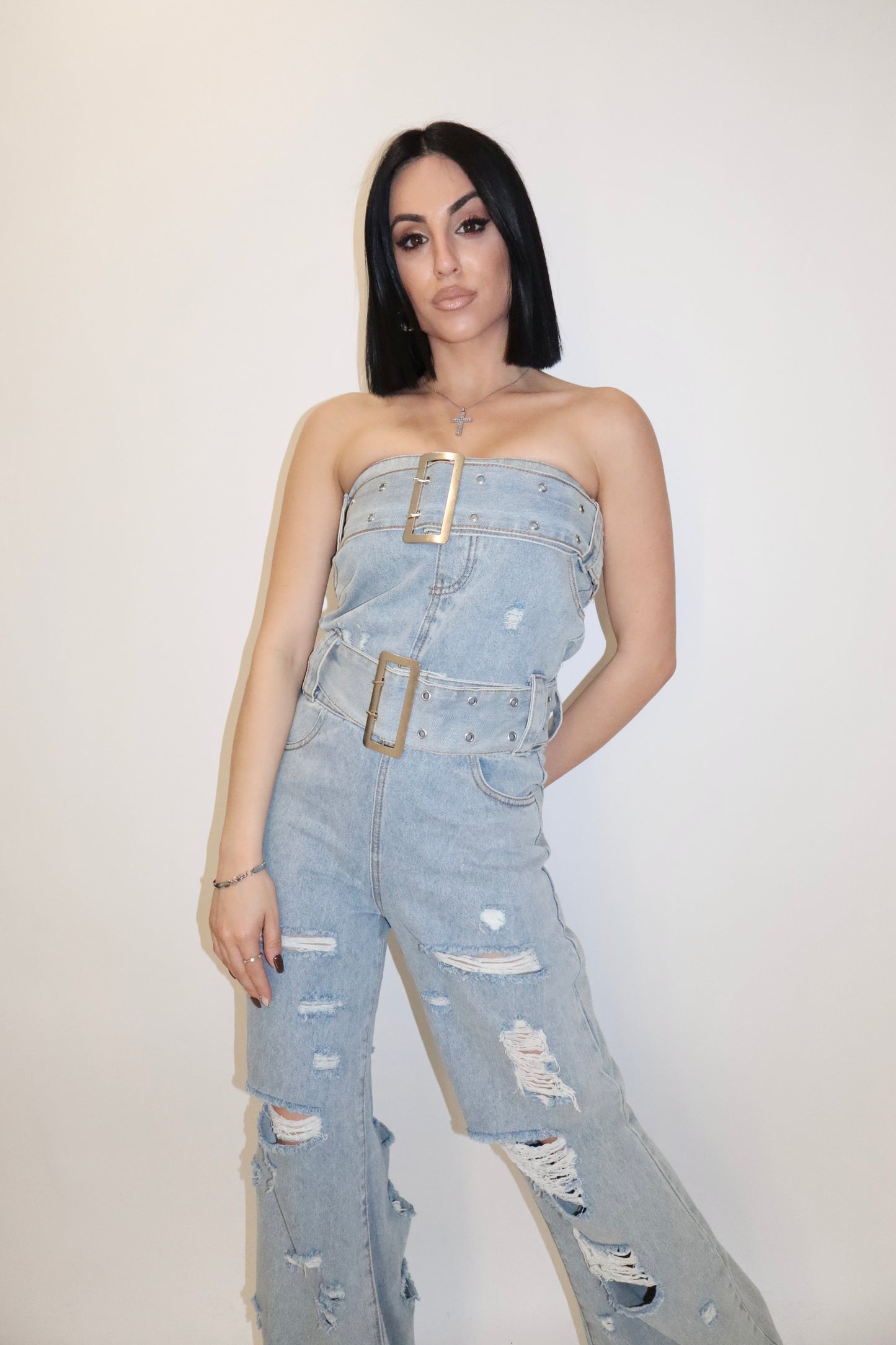 Strapless Jean Jumpsuit