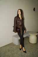 Belted Leather Wrap Jacket