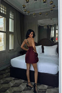 Elisia Roses Dress Burgundy