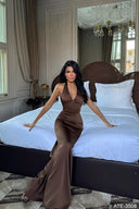 Satin Maxi Brown Dress