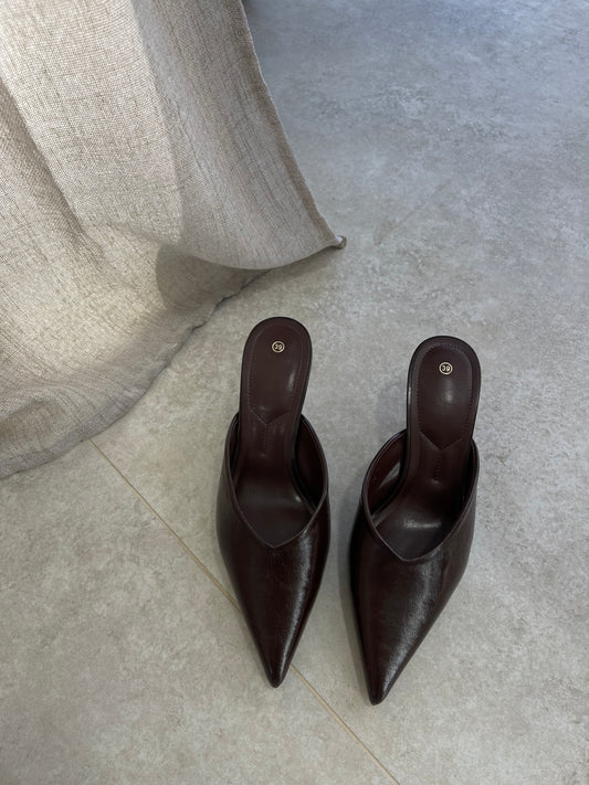 Dark Brown Kitten Mules Y1332