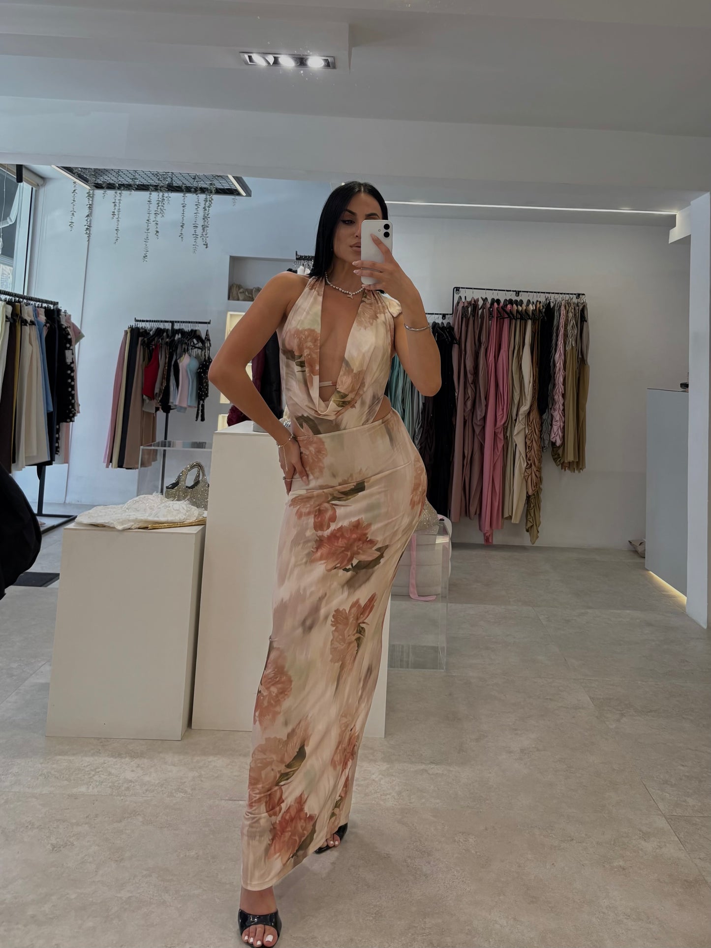 Beige Floral Dress