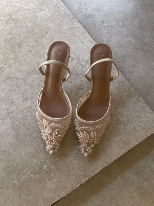 Beige Heels With Pearls H1833