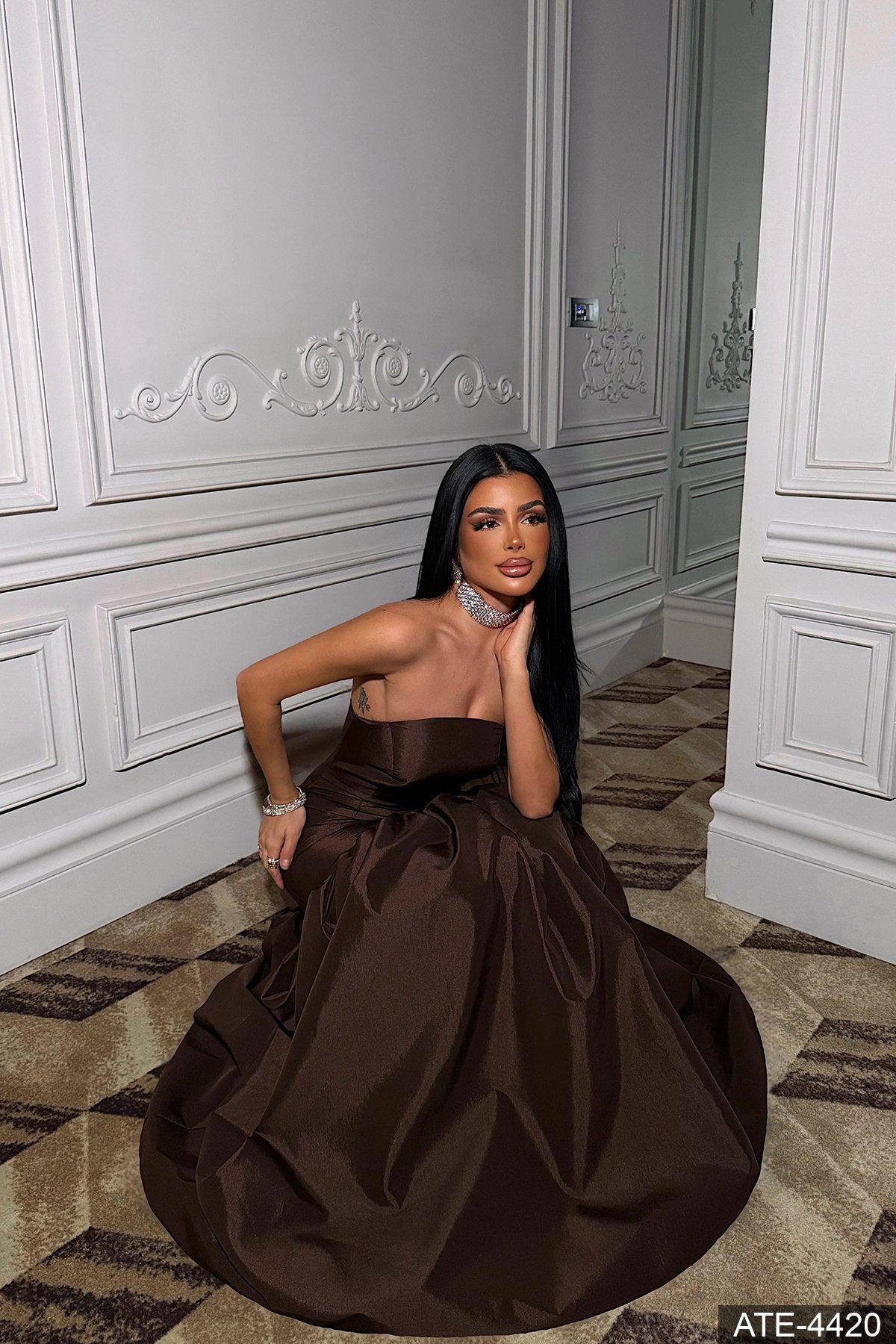 Evelyn Balloon Dress Brown