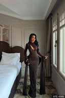 Long Sleeve Maxi Dress Brown