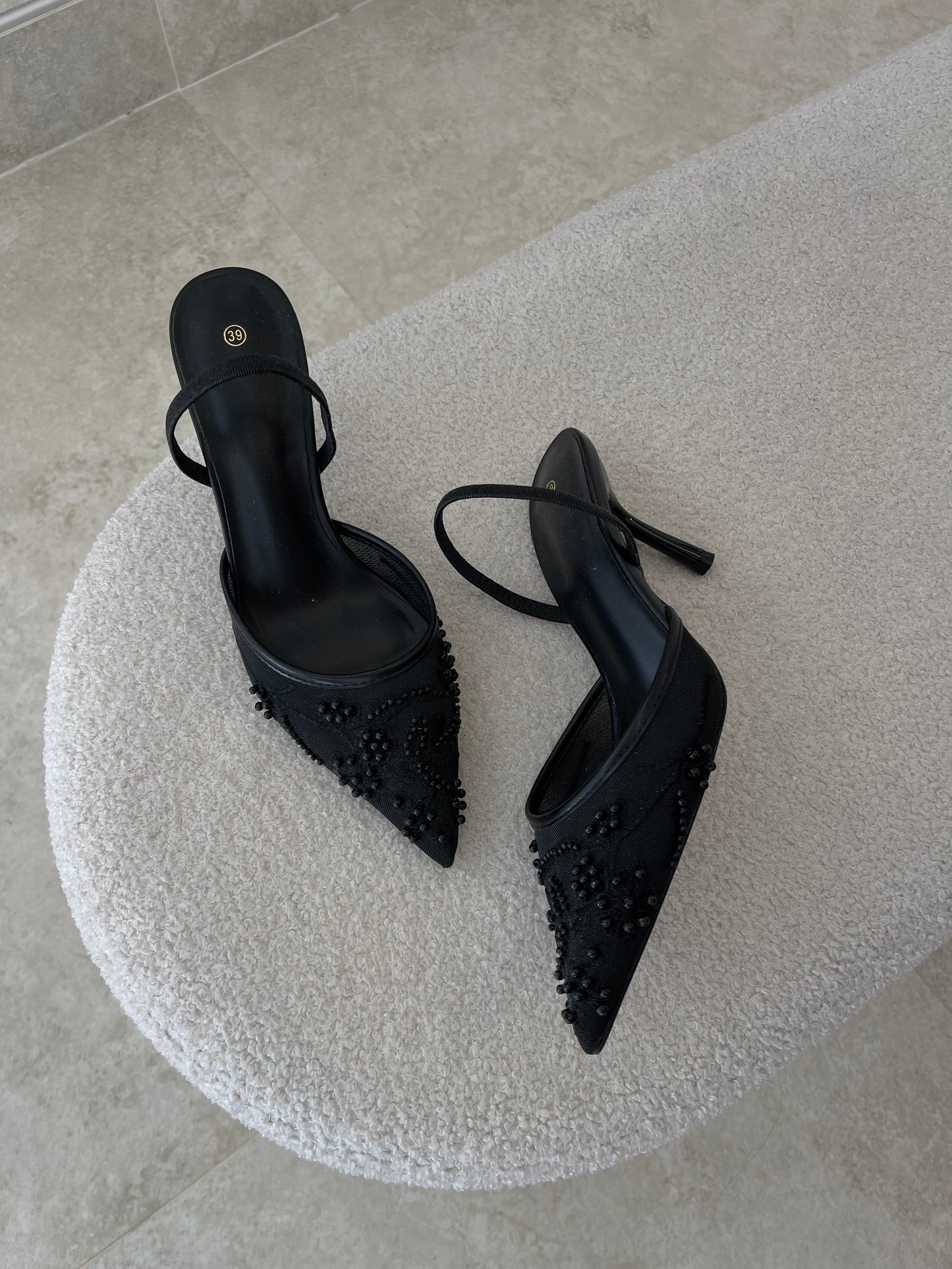 Black Heels With Pearls H1833
